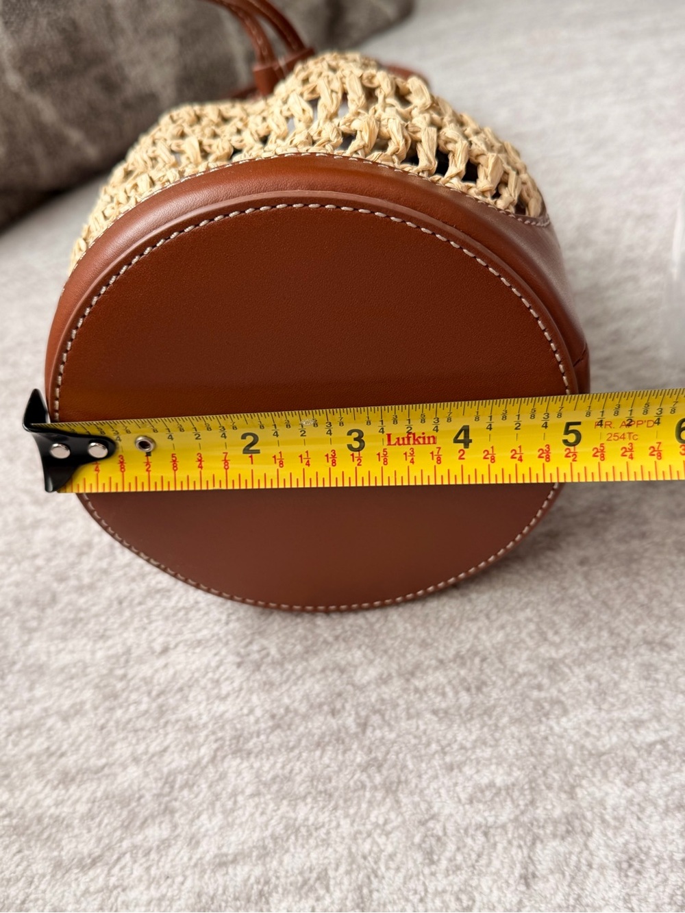 J. Crew Drawstring Brown English Saddle Leather & Straw Mini Bucket Bag #OA3 - Picture 14 of 16
